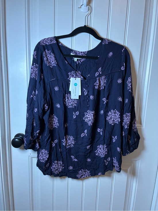 Skies Are Blue Tops - Skies Are Blue Navy Tunic with Pink Floral Print